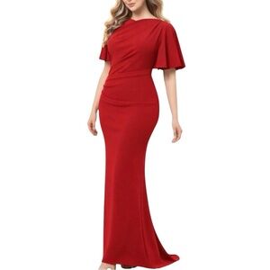 Betsy & Adam Red Maxi Gown Dress 10P Formal NWT